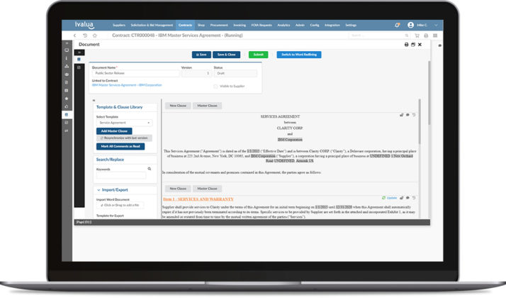 Capture d'écran de la gestion des contrats