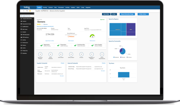 vista della dashboard con la panoramica dei fornitori di Ivalua platform su laptop