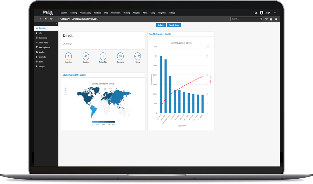 vista della gestione delle categorie di sourcing di Ivalua platform