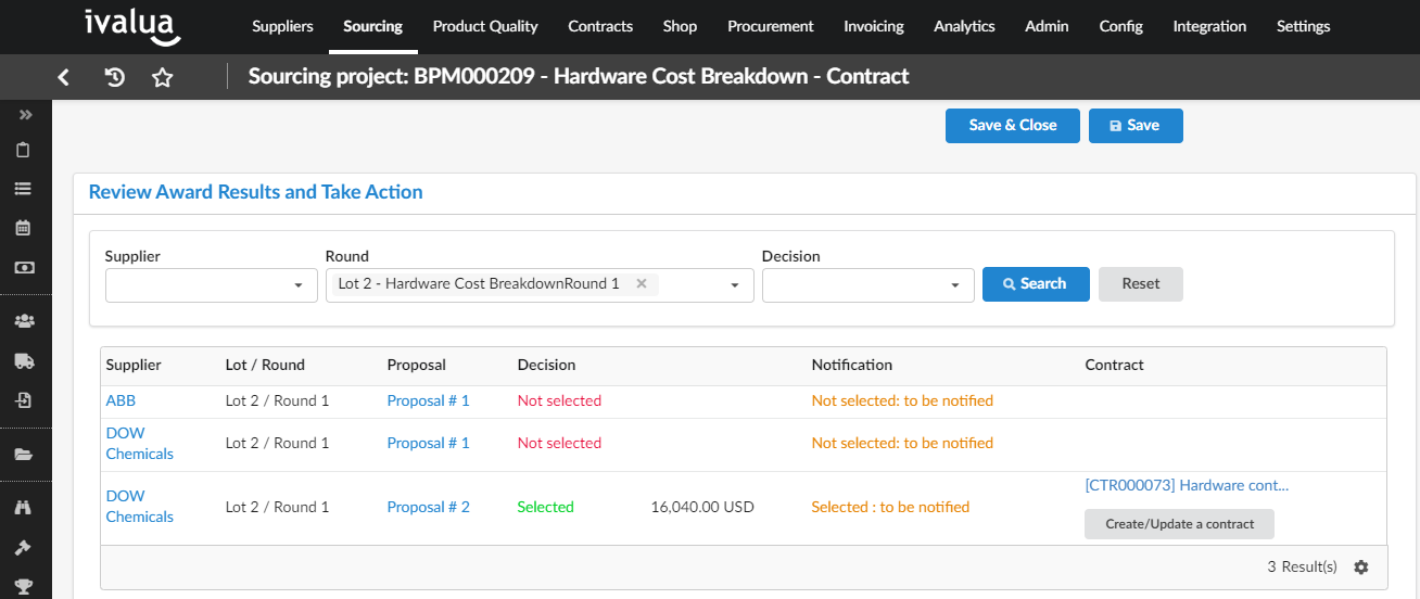 Sourcing Dashboard with Create a Scenario