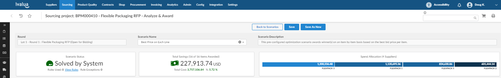 Sourcing Dashboard with Create a Scenario