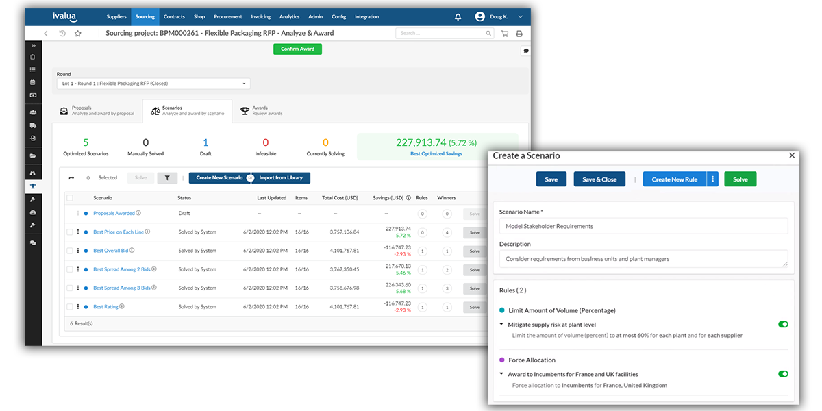 Sourcing Dashboard with Create a Scenario