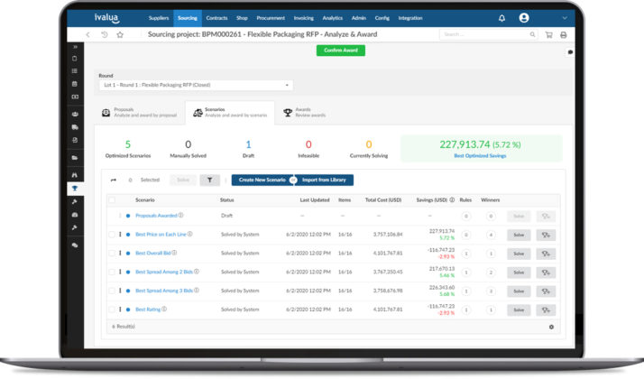 Centro per il sourcing su Ivalua platform