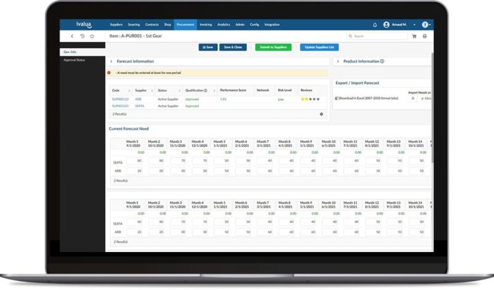 Collaborazione per la previsione Ivalua su laptop