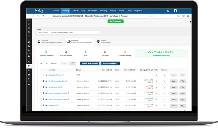 Ivalua Sourcing Solution Screenshot